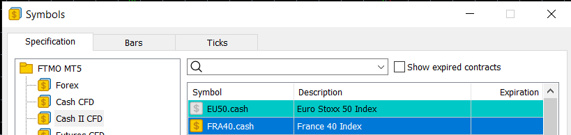 Screenshot of MT5 Market Watch showing actively tradable symbols.